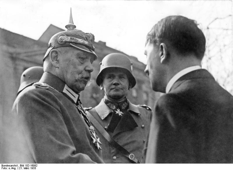 Adolf Hitler with Paul von Hindenburg and Werner von Blomberg at Potsdam